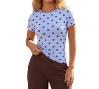 Edhomenn Womens Polka Dot Tops Y2k Short Sleeve Crew Neck Slim Fit Stretch T Shirt Cute Going Out Crop Tops Basic Blouse Tee Tops Summer Streetwear