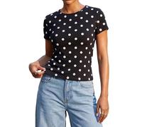 Edhomenn Womens Polka Dot Tops Y2k Short Sleeve Crew Neck Slim Fit Stretch T Shirt Cute Going Out Crop Tops Basic Blouse Tee Tops Summer Streetwear