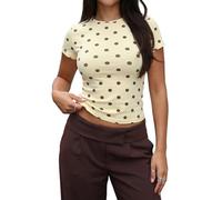 Edhomenn Womens Polka Dot Tops Y2k Short Sleeve Crew Neck Slim Fit Stretch T Shirt Cute Going Out Crop Tops Basic Blouse Tee Tops Summer Streetwear