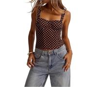 Edhomenn Women's Polka Dots Bustier Corset Tops Wide Shoulder Straps Structured Bust Slim Fit Tank Tops Sleeveless Vest (Dark Brown, L)