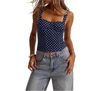 Edhomenn Women's Polka Dots Bustier Corset Tops Wide Shoulder Straps Structured Bust Slim Fit Tank Tops Sleeveless Vest (DEEP BLUE, M)