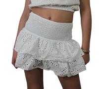 Edhomenn Women's Ruched Mini Skirt Solid Color Layered A-line Skirts High Waist Ruffle Short Skirt Y2k Summer Skirts (01 White, M)