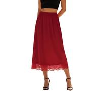 Edhomenn Women's Satin Half Slips Solid Color Inner Midi Skirt Ladies Petticoats Under Dresses (20 Red, M)