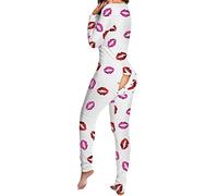 Edhomenn Women's Sexy Rompers High Waist Butt Flap Jumpsuit Casual Pattern Printing Rompers Long Sleeve Short Playsuit Bodysuit Pajamas (06 White Lip, XL)