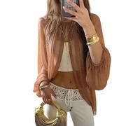 Edhomenn Women's Sheer Chiffon Blouse Shirts Glitter Solid Color Long Sleeve Mock Neck Open Front Tops Mesh Cover Up