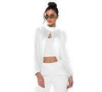 Edhomenn Women's Sheer Chiffon Blouse Shirts Glitter Solid Color Long Sleeve Mock Neck Open Front Tops Mesh Cover Up