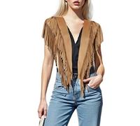 Edhomenn Womens Tassel Vest Fringe Cowgirl Waistcoat Ladies Faux Suede Denim Jacket Boho Shawl Top Cowboy Vest Y2k Cardigans Hippie Clothes (01 Camel, ONE SIZE)