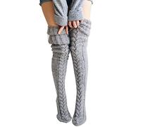 Edhomenn Women's Thigh High Socks Over the Knee Stockings Cable Knit Boot Socks Long Winter Leg Warmers (Aa-Grey, One Size)