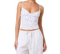 Edhomenn Women's Y2k Pleated Camisole Mini Bowknot Front Spaghetti Strap Lace Vest V-Neck Cropped Tank Tops Sexy Low-Cut Tops (07 White, L)