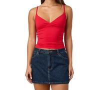 Edhomenn Women's Y2k Pleated Camisole Mini Bowknot Front Spaghetti Strap Lace Vest V-Neck Cropped Tank Tops Sexy Low-Cut Tops (05 Red, L)