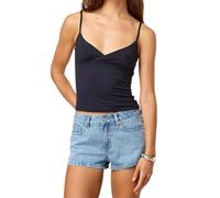 Edhomenn Women's Y2k Pleated Camisole Mini Bowknot Front Spaghetti Strap Lace Vest V-Neck Cropped Tank Tops Sexy Low-Cut Tops (07 Black, S)