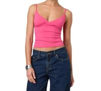 Edhomenn Women's Y2k Pleated Camisole Mini Bowknot Front Spaghetti Strap Lace Vest V-Neck Cropped Tank Tops Sexy Low-Cut Tops (06 Rose Red, S)