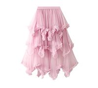 Edhomenn Women's Y2k Tulle Skirt Irregular Pleated Elastic High Waist Layered Tutu Skirt Mesh A-line Midi Skirt Streetwear