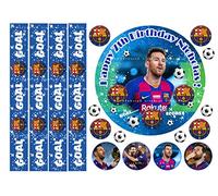 EDIBLE 6" LIONEL MESSI FCB FOOTBALL ICING BOYS PERSONALISED CAKE TOPPER WITH EDIBLE RIBBON