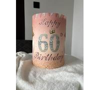 Edible 60th Birthday Cake Topper, Pink with Gold and Silver Balloons, Diamond Number Design, 29cm x 21cm