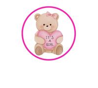 edible 7" Baby Shower theme Cake topper and 28 x cupcake toppers NOT PRECUT. wafer card - Bee - Bearly wait - About to pop (Pink Teddy)