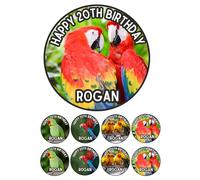Edible 7" round PARROT Personalised cake topper and 8 x 2" cupcake toppers Premium icing paper - roulette