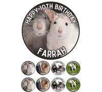Edible 7" round RATS Personalised cake topper and 8 x 2" cupcake toppers Premium icing paper - roulette