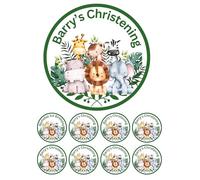Edible 7" round Safari Personalised cake topper and 8 x 2" cupcake toppers Premium icing paper - birthday/baptism/christening etc