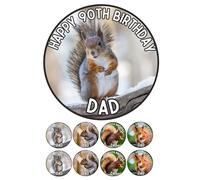 Edible 7" round SQUIRREL Personalised cake topper and 8 x 2" cupcake toppers Premium icing paper - roulette