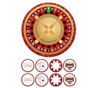 Edible 7" round Vegas Casino Personalised cake topper and 8 x 2" cupcake toppers Premium icing paper - roulette