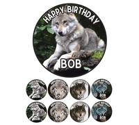 Edible 7" round WOLF Personalised cake topper and 8 x 2" cupcake toppers Premium icing paper - roulette