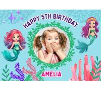 EDIBLE A4 Photo Personalised MERMAID cake topper - premium icing sheet Your photo - Girl