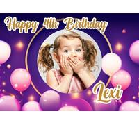 EDIBLE A4 Photo Personalised purple balloons cake topper ANY WORDING - premium icing sheet Your photo - your wording - Birthday/Retirement/Etc