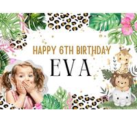 EDIBLE A4 Photo Personalised SAFARI ANIMAL cake topper - premium icing sheet Your photo - Birthday - GIRL