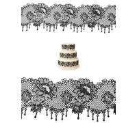Edible Black Lace Strips - 15” x 4” - Set of 5 - Flexible Ready-to-Use Cake Ribbon Decoration for Wedding, Birthday & Party Cakes, Cupcakes and Desserts