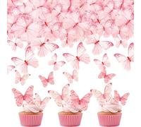 Edible Butterfly Cupcake Toppers 80 Pack 3D Pink Butterfly Cupcake Decoration Butterfly Cake Topper, for Wedding Baby Shower Party Wedding Anniversary Birthday Party