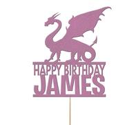 Edible Cake Decorations | Customized Birthday Cake Toppers | Custom Name | Dragon Fantasy Topper (Baby Pink)