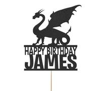 Edible Cake Decorations | Customized Birthday Cake Toppers | Custom Name | Dragon Fantasy Topper (Black)