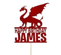 Edible Cake Decorations | Customized Birthday Cake Toppers | Custom Name | Dragon Fantasy Topper (Red)