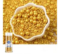 Edible Cake Decorations Sweets-120g/130g Colored Candy-Pearls, Stars, Sprinkles, Halloween Eyeballs & Candy Sticks for Baking Cupcake Toppers (Gold-Plated Bead 130g)