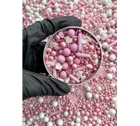 Edible Candy Kiss Sprinkles Mix - Luxury Pink, Purple & Pearl Sugar Pearls for Cupcake & Cake Decorations - 45g by YAYSPRINKLES