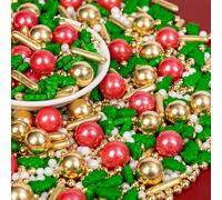 Edible Christmas Pearl Sprinkles for Cake Decorating,130g,Gold Red Green and White Pearls Rods Trees,Sugar Holiday Sprinkle for Cupcake Toppers,Cookie Decorations Birthday Christmas Party Supplies