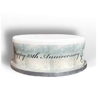 Edible Decor Sheet Happy 25th Twenty Fifth Silver Anniversary Themed Border Ribbon - Perfect for Larger cakes - Easy to Use