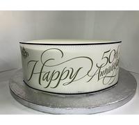 Edible Decor Sheet Happy 50th Fiftieth Golden Anniversary Themed Border Ribbon - Perfect for Larger cakes - Easy to Use