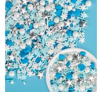 Edible Frozen Sprinkles,130g Blue Heart White Snowflake Silver Star Pearl Jimmies Mix,Sugar Pearls Sprinkles for Baking Decorations Cake Cookies Cupcake Topper,Birthday Children Party Dessert
