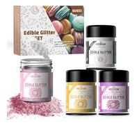 Edible Glitter, 4 Colors Cocktail Drink Glitter 100% Edible Glitter for Drinks, Cake Decorating, Strawberries, Food Grade Shimmering, Pink, Blue Rose, Gold Luster Dust Edible (3g per Bottle)