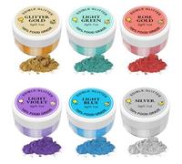 Edible Glitter 6 x 3g, Edible Glitter for Drinks Lustre Dust Edible 6 Color Set Food Colouring Powder Baking Glitter for Chocolate, Strawberries, Cakes, Fondant, Drinks, Cocktails, Odorless, Vegan
