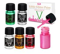 Edible Glitter Paint - 6 Colours Food Grade Edible Paint for Cake, Chocolate, Cupcakes, Cocktail, Shimmer Decorative Paint Liquid Food Coloring for Halloween Fondant, Drinks, Baking, 6x10g