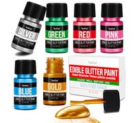 Edible Glitter Paint Set, 6 Food Colors with Gold, Blue, Silver, Green, Red, Pink, Food Grade Liquid Luster Dust for Chocolate, Drinks, Cake, Candy, Shimmering Powder Glitter for Christmas Festival
