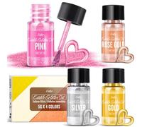 Edible Glitter Set - 4 Colours Edible Luster Dust Metallic Food Grade Coloring Glitter for Drinks, Cake Decorating, Baking - Edible Dust Powder Shimmer Sprinkle Powder for Icing, Candy, Cocktail
