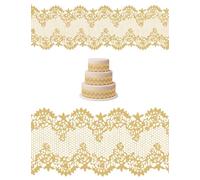Edible Gold Cake Lace Strips - 11.5” x 3.5” - Set of 5 - Flexible Ready-to-Use Cake Ribbon Decoration for Wedding, Birthday & Party Cakes, Cupcakes and Desserts