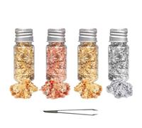 Edible Gold Leaf - ShiningUU 4 Pcs Edible Glitter Gold, Rose Gold & Silver Foil Sheets with Tweezers | Premium Cake Decorations for Baking & Desserts | Edible Flowers & Crafts Decorations