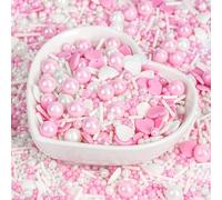 Edible Heart Sprinkles for Cake Decorating,White Pink Pearl Sugar Jimmies Mix 130g,Baking Candy Decorations,Cupcake Toppers,Cookie Donuts Ice Cream Dessert,Wedding Birthday Party Supplies