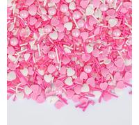 Edible Heart Sprinkles for Cake,Pink White Hearts Sprinkle,Pearl Sugar Jimmies Mix 130g Baking Candy,Cupcake Toppers,Cookie Donuts Decorating,Wedding Birthday Party Decorations