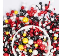 Edible Mouse Sprinkles,Edible Black White Red and Yellow Pearls Jimmies,Round Confetti Sprinkles for Cake Decorating,130g,Cupcakes Cookie Donuts Ice Cream Toppers,Birthday,Children's Party Supplies